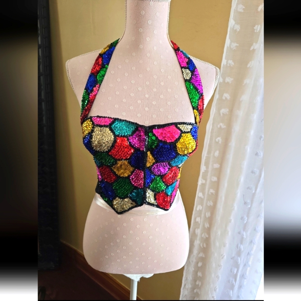 Colorful Sequin Halter Top